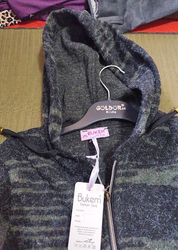 Gri Kapüşonlu Uzun Örme kiz Ceket - Görsel 4