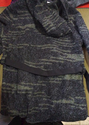 Gri Kapüşonlu Uzun Örme kiz Ceket - Görsel 6