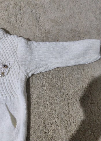 Kız Çocuk Beyaz Triko Fermuarlı Hırka - Görsel 2