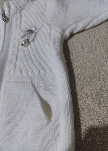 Kız Çocuk Beyaz Triko Fermuarlı Hırka - Görsel 3