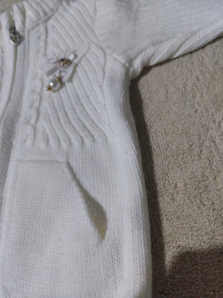 Kız Çocuk Beyaz Triko Fermuarlı Hırka - Görsel 3