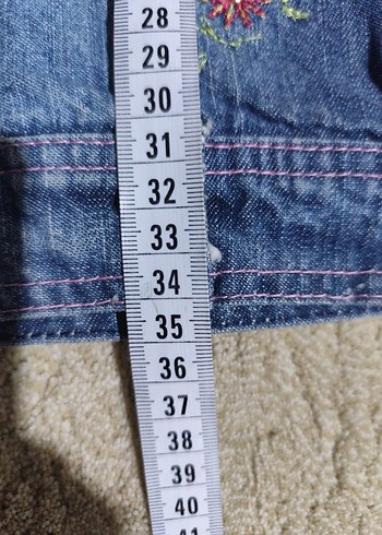 Nakışlı Düğmeli Mavi Kız Kot Ceket - Görsel 7