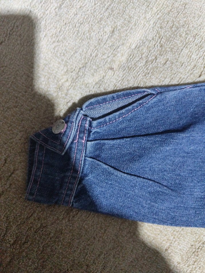 Nakışlı Düğmeli Mavi Kız Kot Ceket - Görsel 5