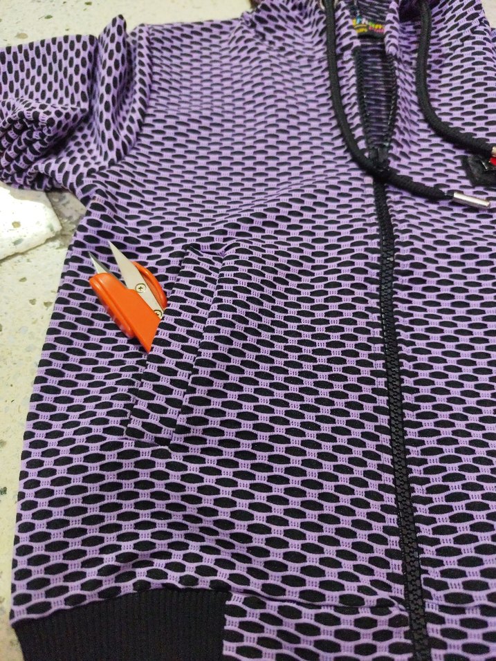 Mor Kapüşonlu Fermuarlı Kız Çocuk Ceketi - Görsel 4