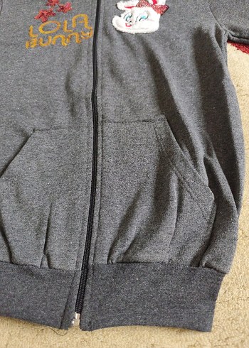 Kız Çocuk Gri Kapüşonlu Fermuarlı Sweatshirt - Görsel 2