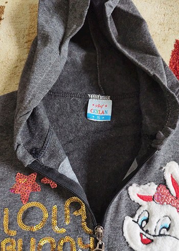 Kız Çocuk Gri Kapüşonlu Fermuarlı Sweatshirt - Görsel 4