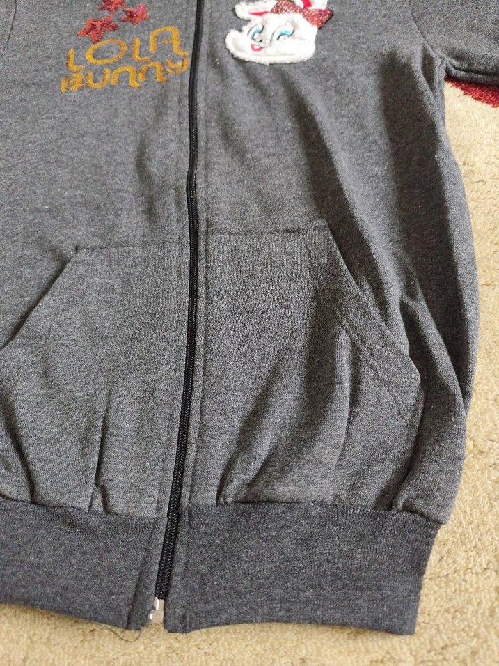 Kız Çocuk Gri Kapüşonlu Fermuarlı Sweatshirt - Görsel 2