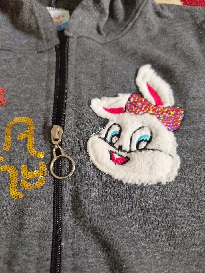 Gri Kapüşonlu Nakışlı Kız Sweatshirt - Görsel 5