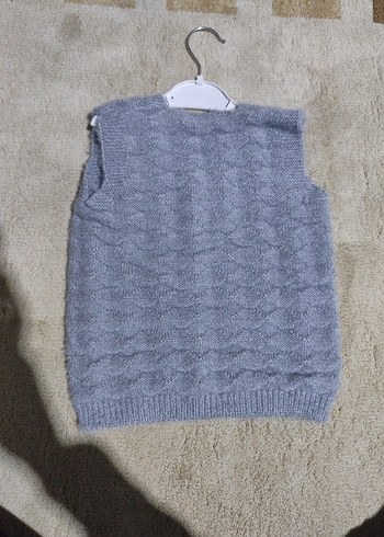 Gri Erkek Çocuk V Yaka Örgü Süveter - Görsel 2