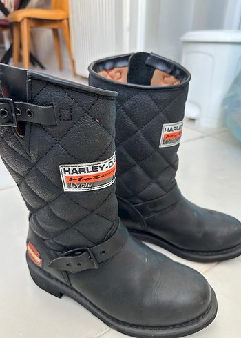 Kadın Siyah Harley-Davidson Desenli Biker Çizme - Görsel 3