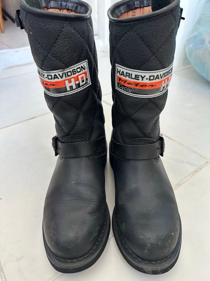 Kadın Siyah Harley-Davidson Desenli Biker Çizme - Görsel 5