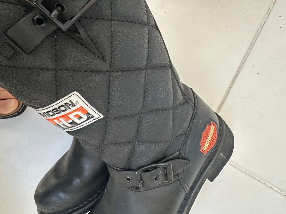 Kadın Siyah Harley-Davidson Desenli Biker Çizme - Görsel 2