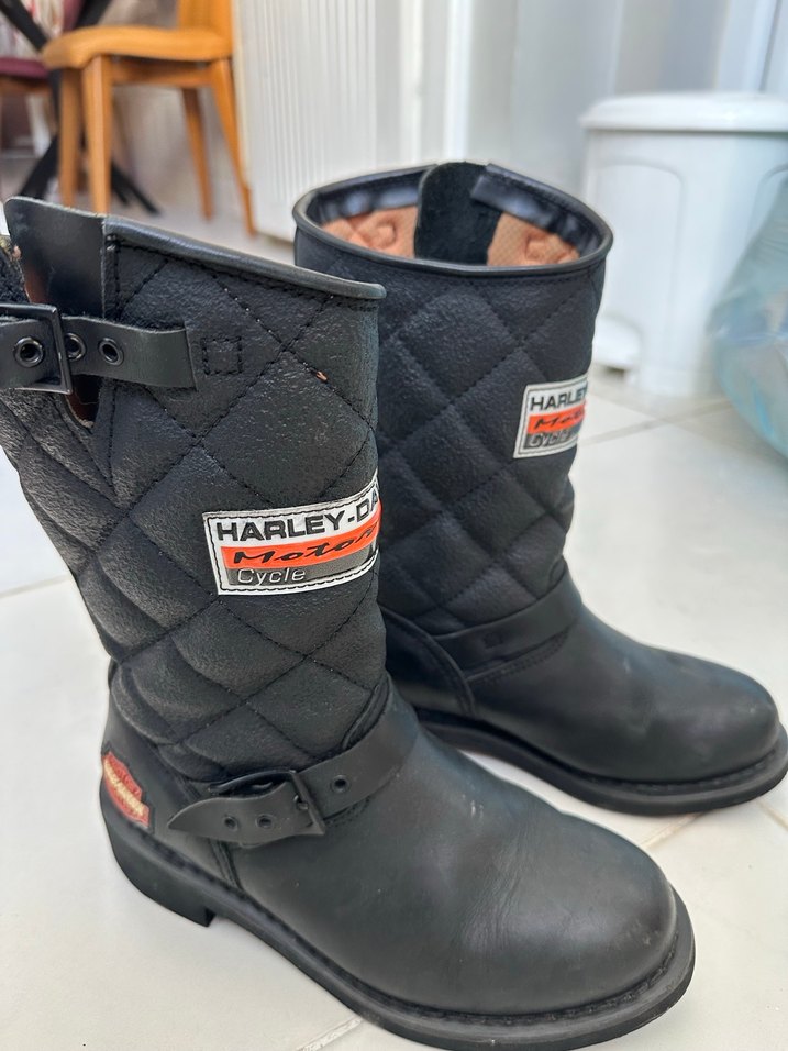 Kadın Siyah Harley-Davidson Desenli Biker Çizme - Görsel 3