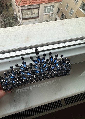 Koyu Mavi Parlak Taşlı Metal Gelin Tacı kına - Görsel 2