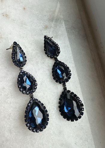 Koyu Mavi Parlak Taşlı Metal Gelin Tacı kına - Görsel 5