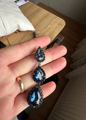 Koyu Mavi Parlak Taşlı Metal Gelin Tacı kına - Görsel 6