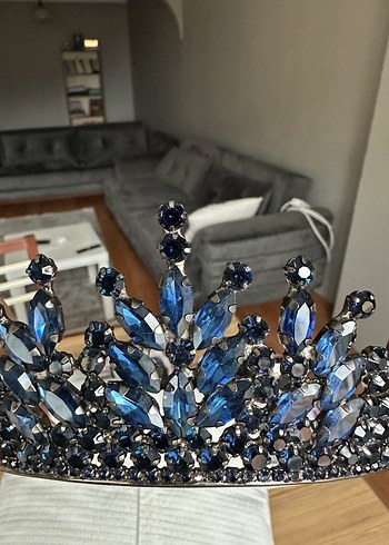 Koyu Mavi Parlak Taşlı Metal Gelin Tacı kına - Görsel 3