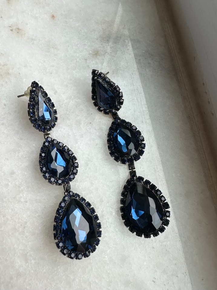 Koyu Mavi Parlak Taşlı Metal Gelin Tacı kına - Görsel 5