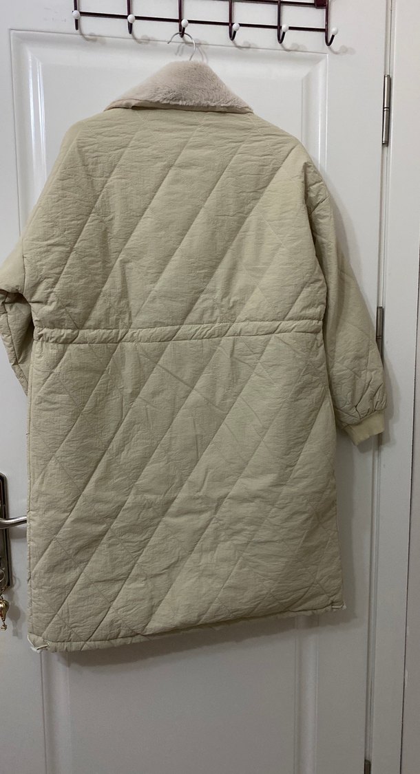 Bej Kadın Midi Kaban, Kürk Detaylı, Rahat Kesim - Görsel 3