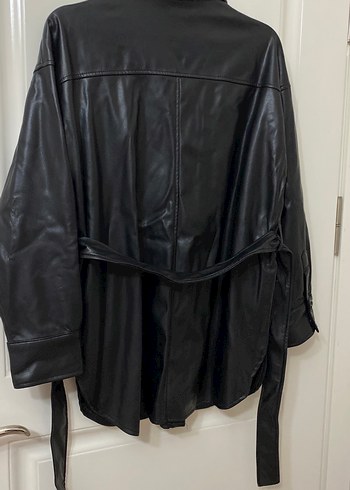 Siyah Deri Midi Ceket Düğmeli - Görsel 2