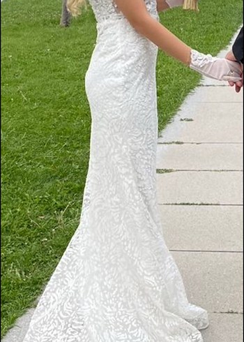 Beyaz V Yaka Denizkızı Balık Gelinlik - Görsel 3