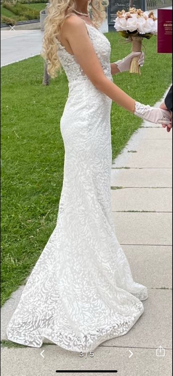 Beyaz V Yaka Denizkızı Balık Gelinlik - Görsel 3