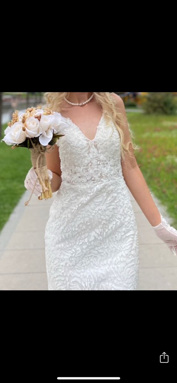 Beyaz V Yaka Denizkızı Balık Gelinlik - Görsel 2