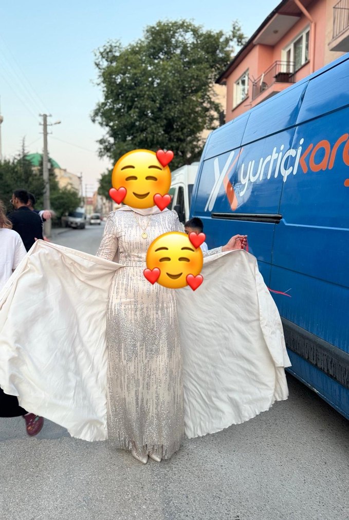 Uzun Kollu Gri Fitted Henna Elbise - Görsel 4