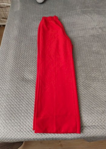 Kırmızı Kadın Rahat Kesim Uzun Kumaş Pantolon