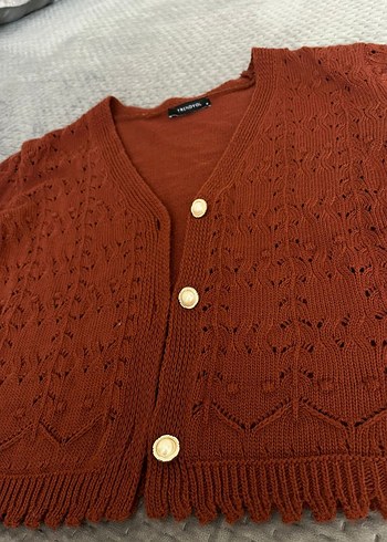 Bohem Tarz Uzun Kollu kiremit Örgü Hırka - Görsel 2