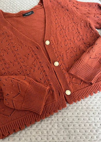 Bohem Tarz Uzun Kollu kiremit Örgü Hırka - Görsel 3