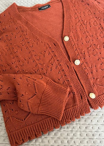 Bohem Tarz Uzun Kollu kiremit Örgü Hırka - Görsel 4