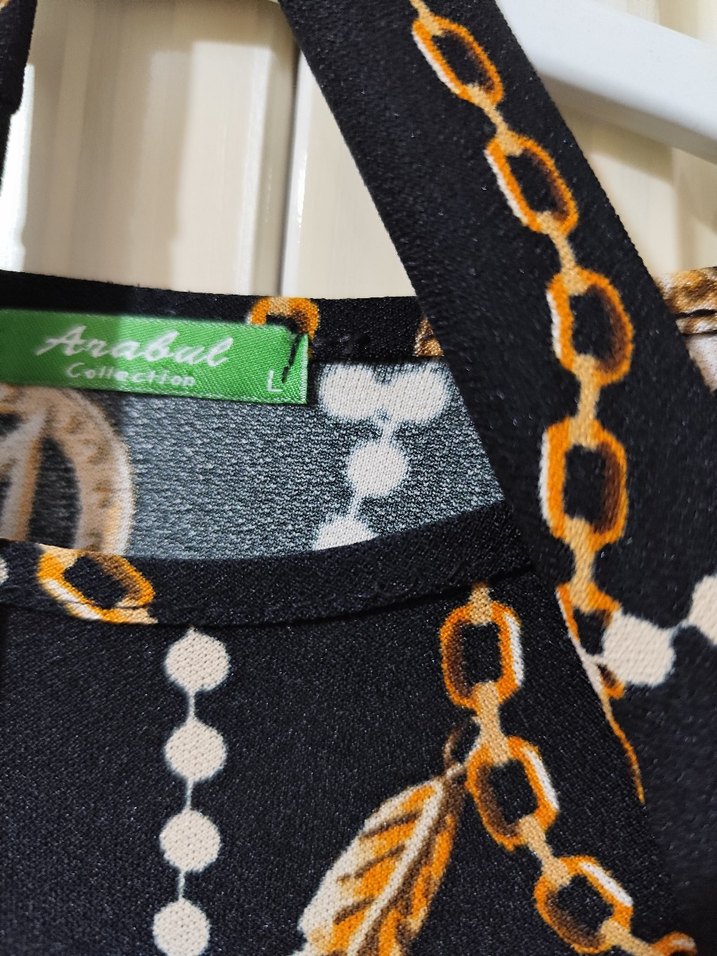 Zincir Desenli Siyah Uzun Bohem Elbise - Görsel 2