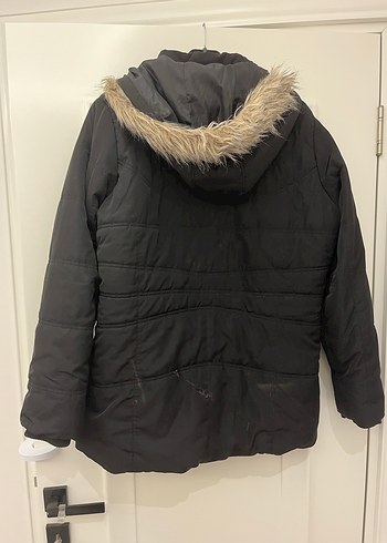 Siyah Kadın Midi Kaban, Kürk Detaylı - Görsel 3