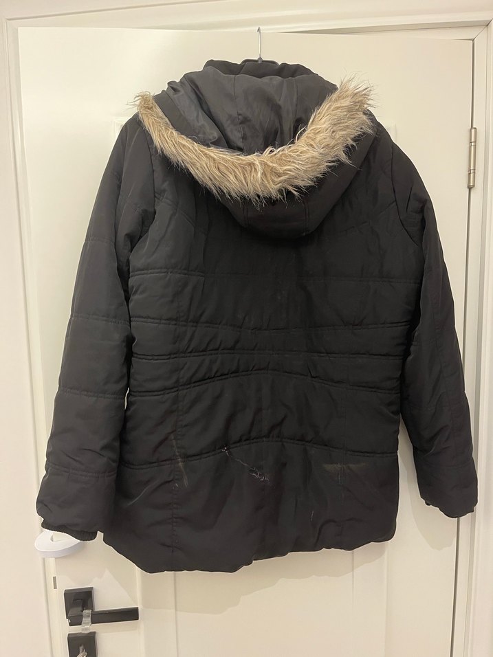 Siyah Kadın Midi Kaban, Kürk Detaylı - Görsel 3