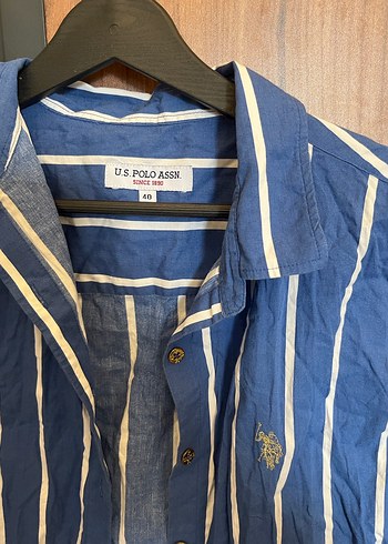 Mavi Çizgili Uzun Kollu Denim Gömlek - Görsel 2