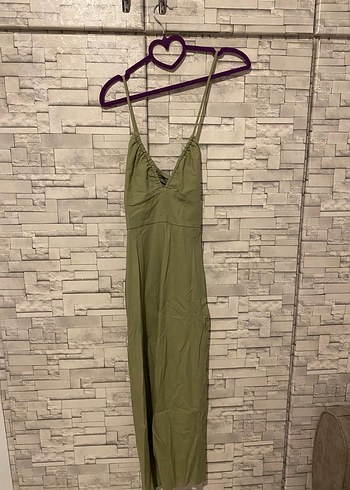 Zara Zara Kadın Keten V Yakalı Uzun Elbise