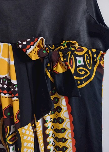 Bohem Desenli saten kumas mini elbise - Görsel 2