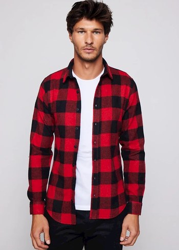 l Beden bardy slim fit kırmızı oduncu gomlegi