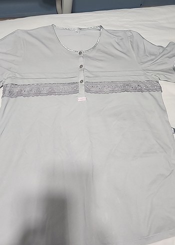 3 ' lü Gri Kısa Kollu Mini Kadın Sabahlıklı pijama takımı - Görsel 5