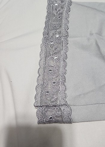 3 ' lü Gri Kısa Kollu Mini Kadın Sabahlıklı pijama takımı - Görsel 4