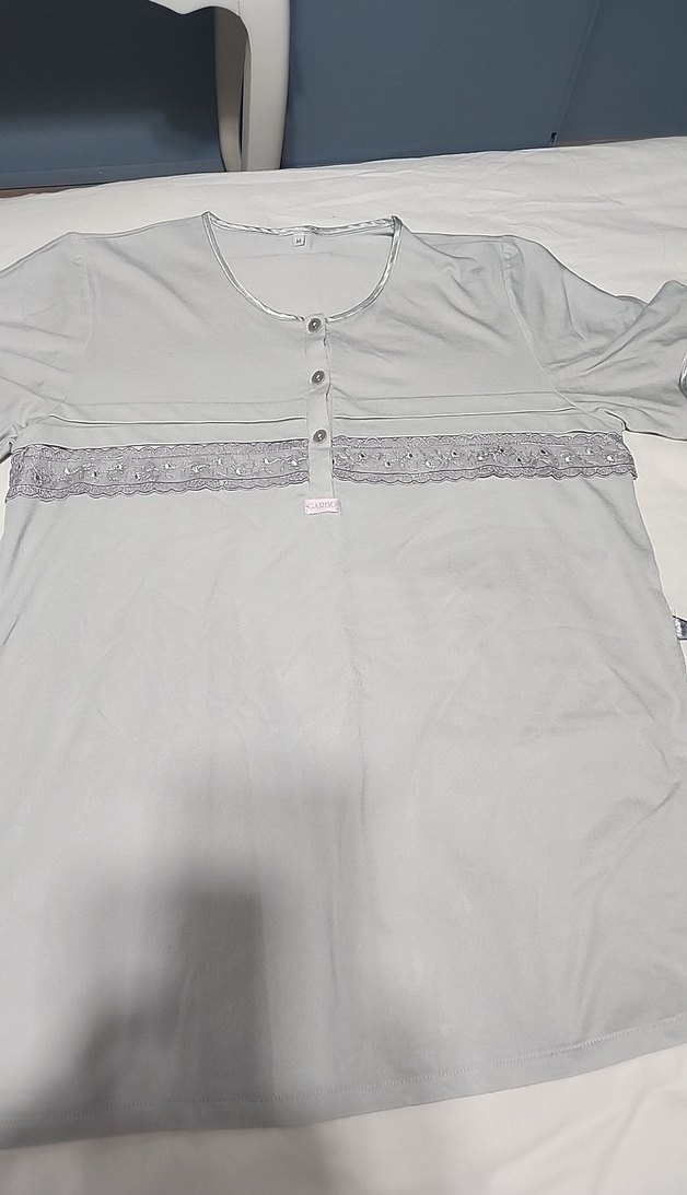 3 ' lü Gri Kısa Kollu Mini Kadın Sabahlıklı pijama takımı - Görsel 5