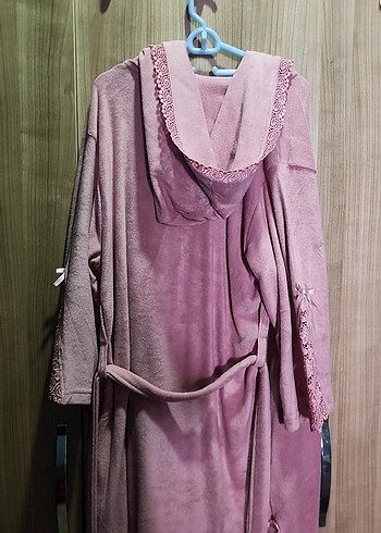 Pudra Kapüşonlu Uzun Kollu Kadın sabahlık - Görsel 7