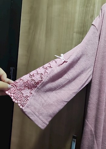 Pudra Kapüşonlu Uzun Kollu Kadın sabahlık - Görsel 6