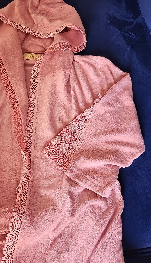 Pudra Kapüşonlu Uzun Kollu Kadın sabahlık - Görsel 3