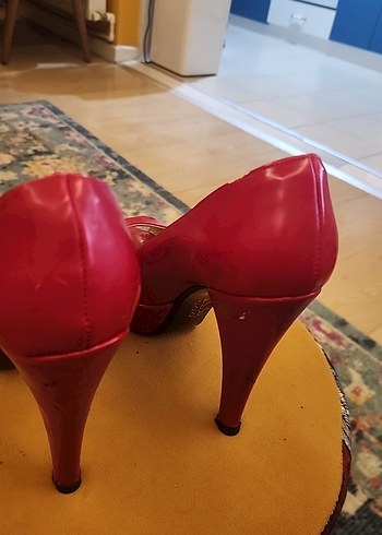 Parlak Kırmızı Kadın Stiletto Topuklu Ayakkabı - Görsel 4