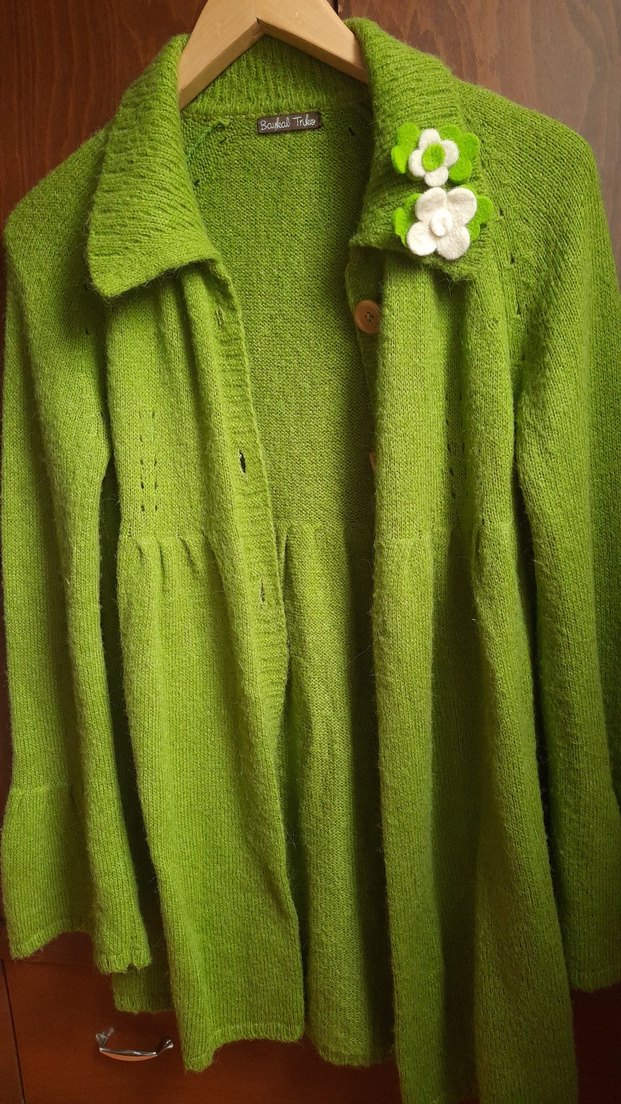 Düğmeli Yeşil Bohem Kadın Hırka - Görsel 2