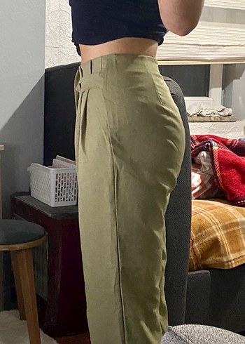 Kadın Haki Regular Fit Midi kumaş pantolon - Görsel 2