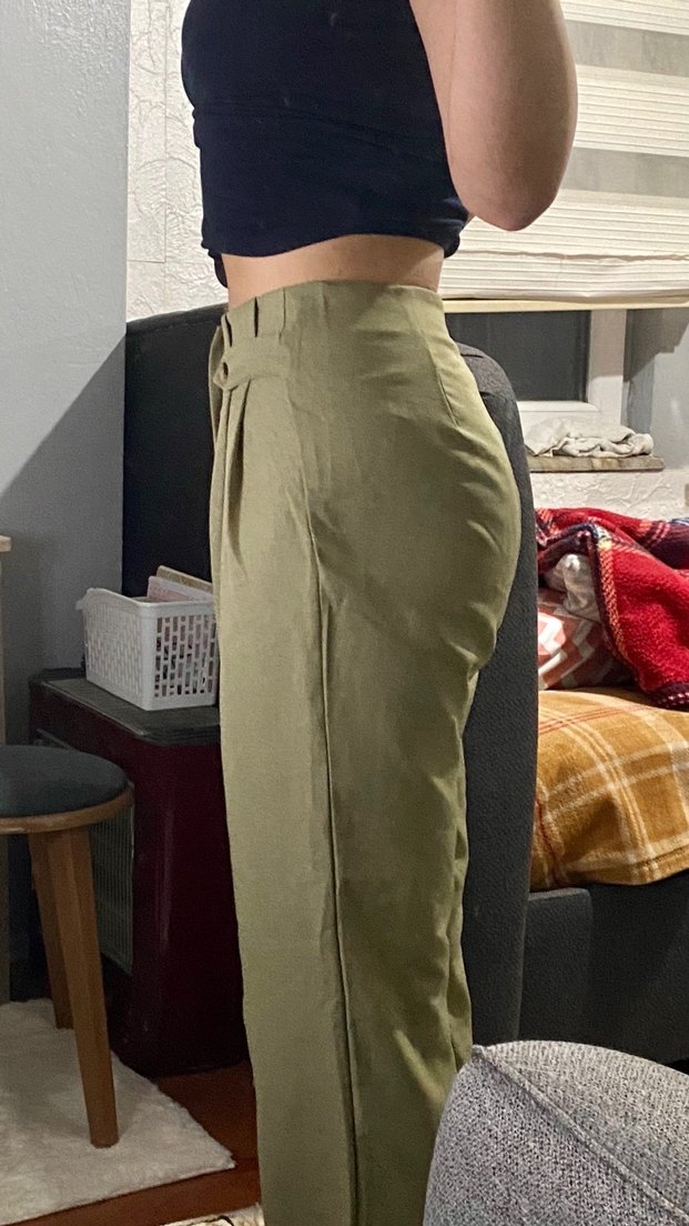 Kadın Haki Regular Fit Midi kumaş pantolon - Görsel 2