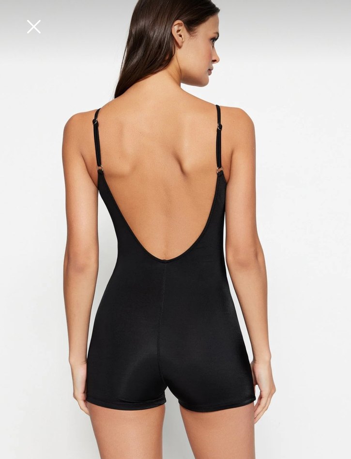 Siyah V Yaka İnce Askılı Kadın Mayo - Görsel 2